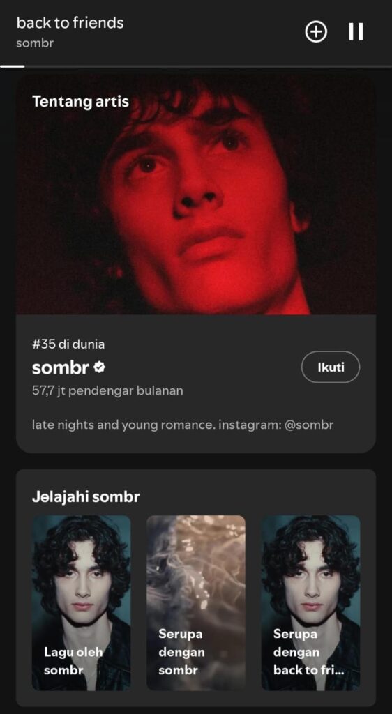 Gambar lagu back to firends dari Sombr di spotify yang trending dan viral_BacaTulisanku